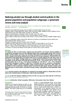Reducing alcohol use through alcohol control policies
